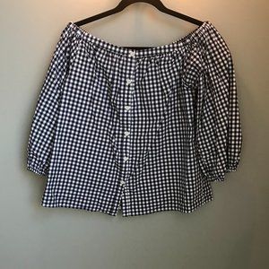 Merona Navy Checkered Off-the-Shoulder Blouse